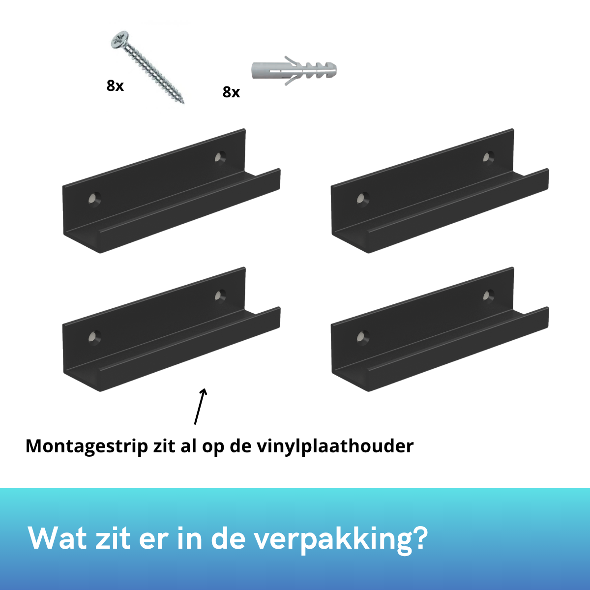 LP houder zwart – zelfklevende wandhouder voor vinyl & cd’s