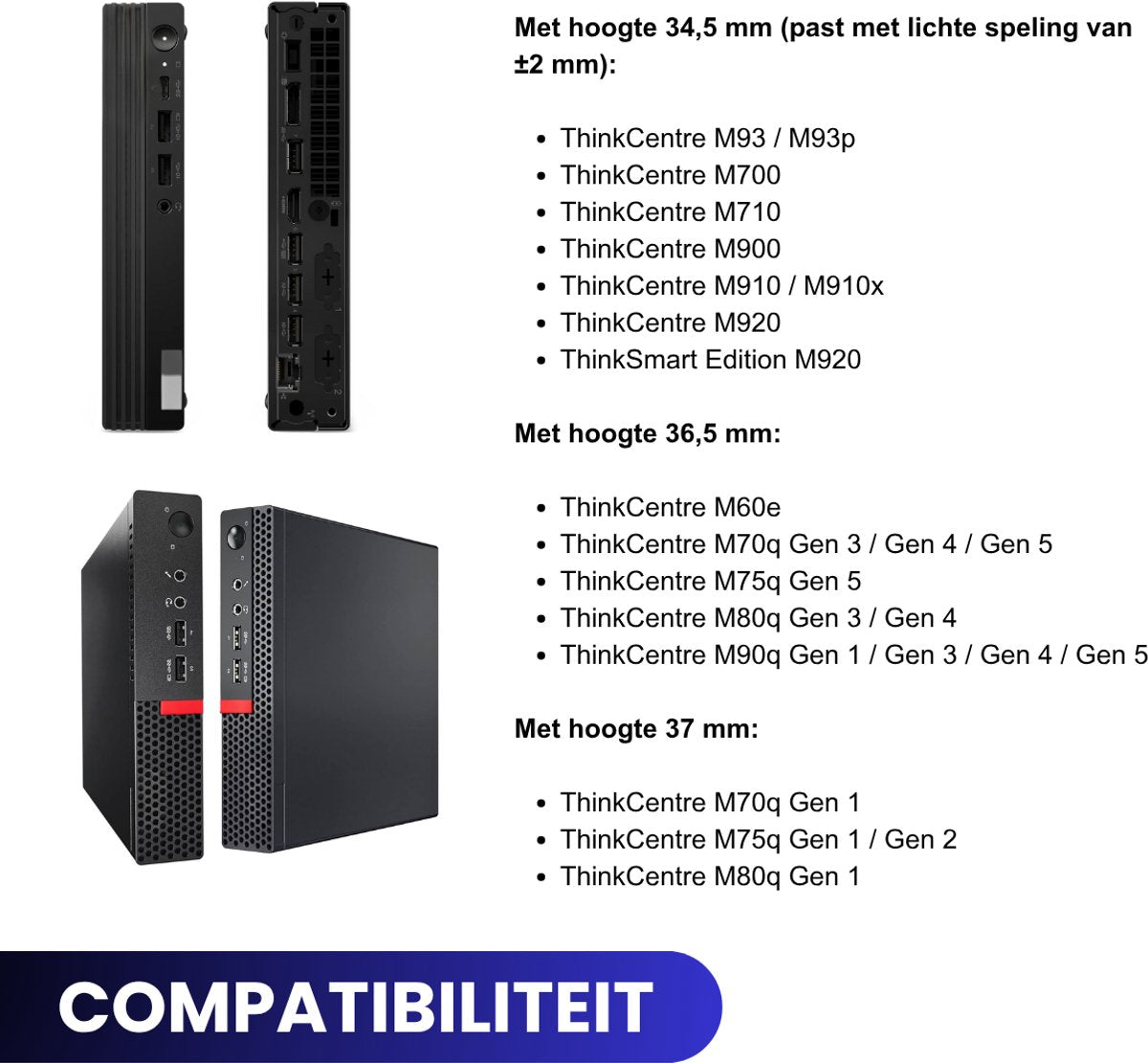 Onder-bureau & wandhouder geschikt voor Lenovo ThinkCentre Mini-PC – Zwart