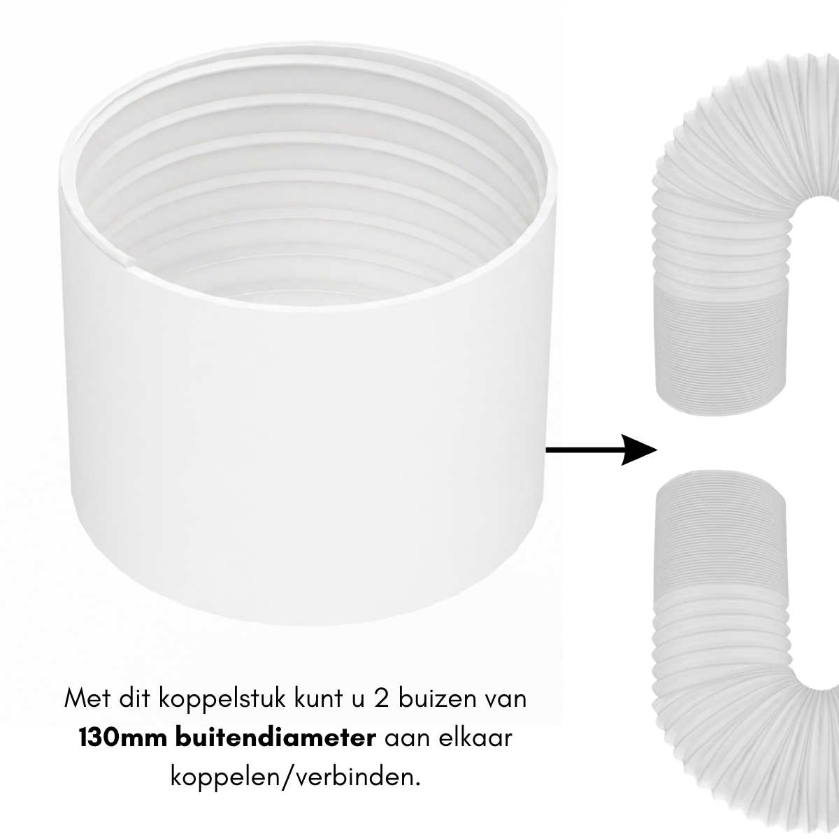 Koppelstuk Ø130 mm Mobiele Airco Afvoerslang – Universele Airco Slangconnector – Verlengstuk Adapter voor Uitlaatslang – Links- en Rechtsdraaiend Schroefdraad – Airconditioner Slangkoppeling