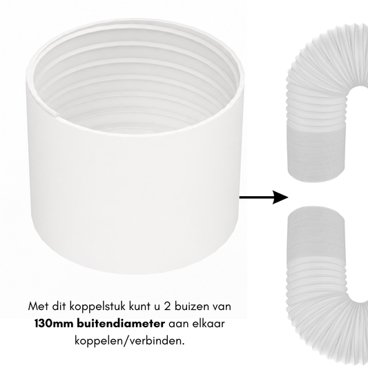 Koppelstuk Ø130 mm Mobiele Airco Afvoerslang – Universele Airco Slangconnector – Verlengstuk Adapter voor Uitlaatslang – Links- en Rechtsdraaiend Schroefdraad – Airconditioner Slangkoppeling