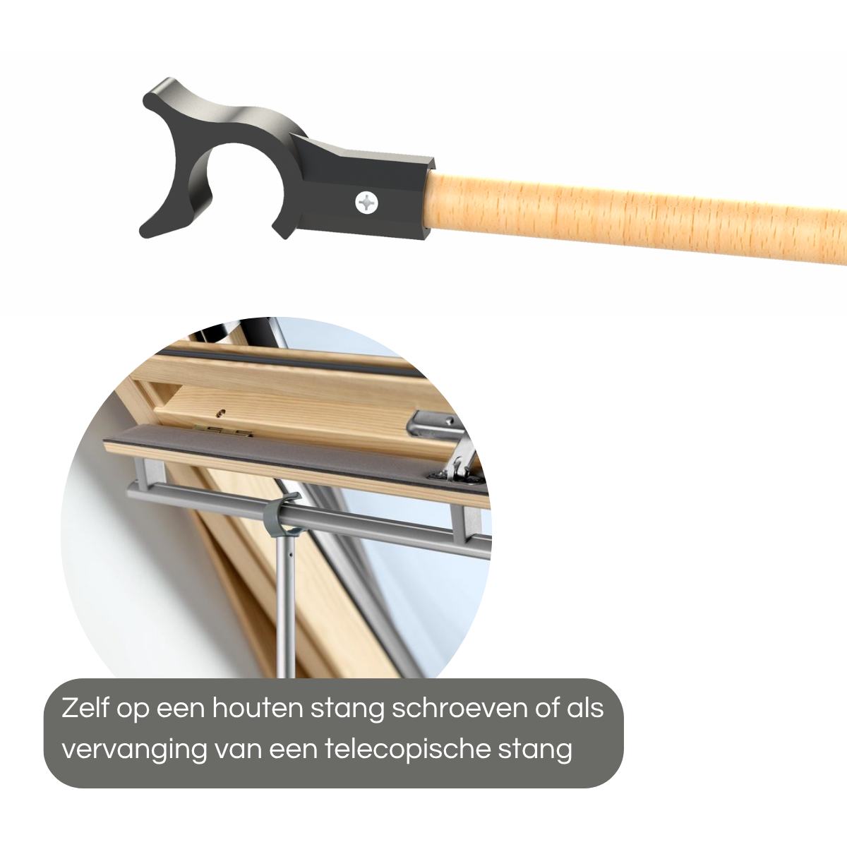 Dakraamhaak met duwstuk – geschikt voor Velux telescoopstang – zonder stang