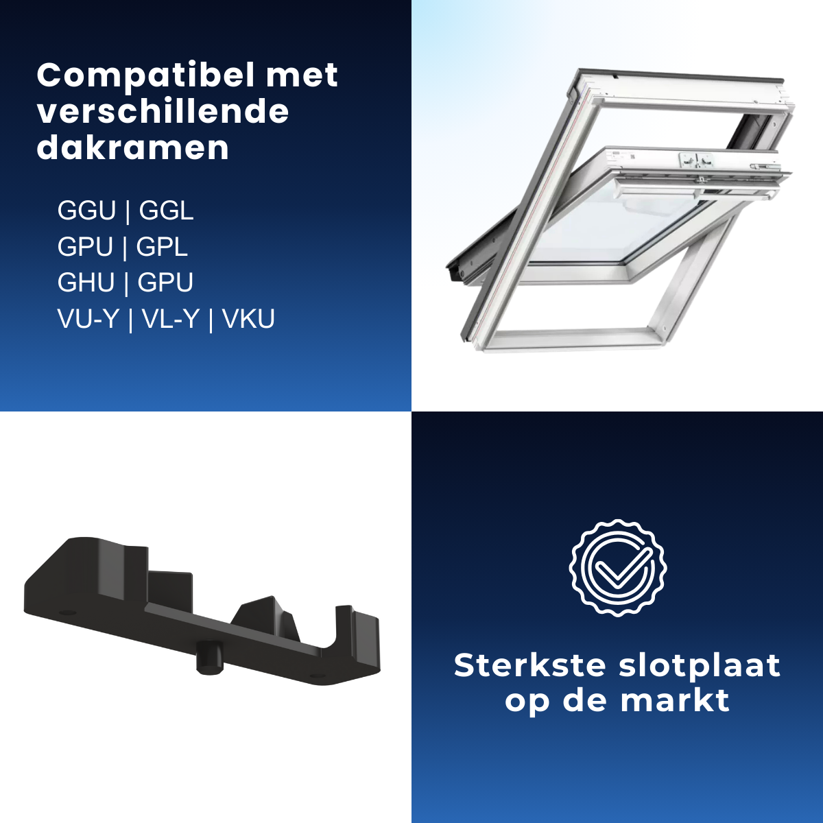 Slotplaat / Sluitplaat T-G2 geschikt voor Velux dakramen – Zwart