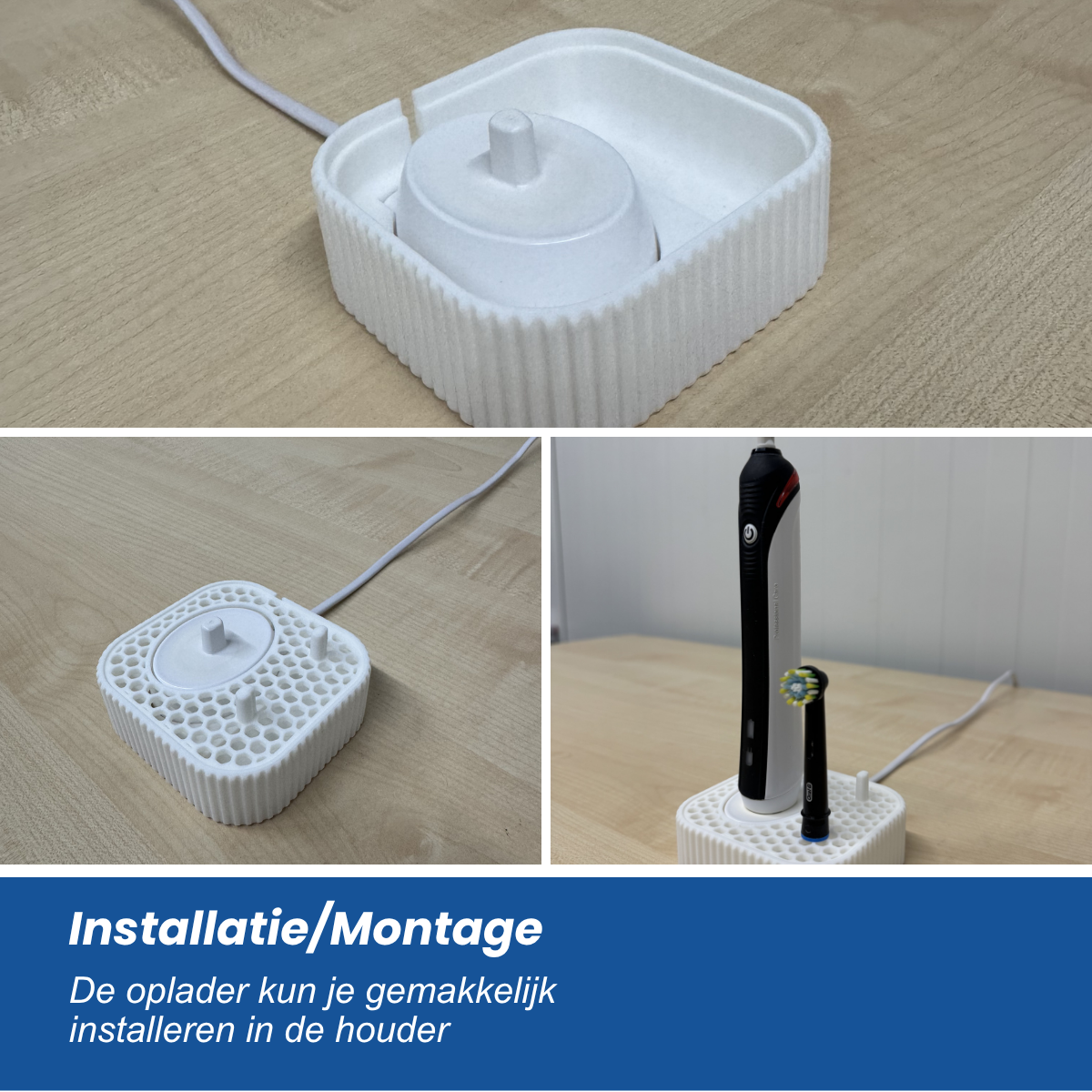 Elektrische tandenborstelhouder geschikt voor Oral-B (Braun) - Laderhouder met 2 borstel opzetstukken - Wit